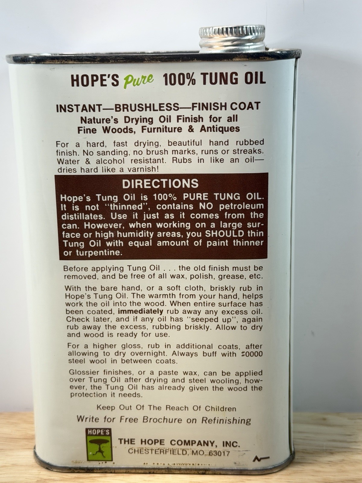 Hope’s 100% Tung Oil Safe Premium Waterproof Natural Wood Finish 32 Fl Oz