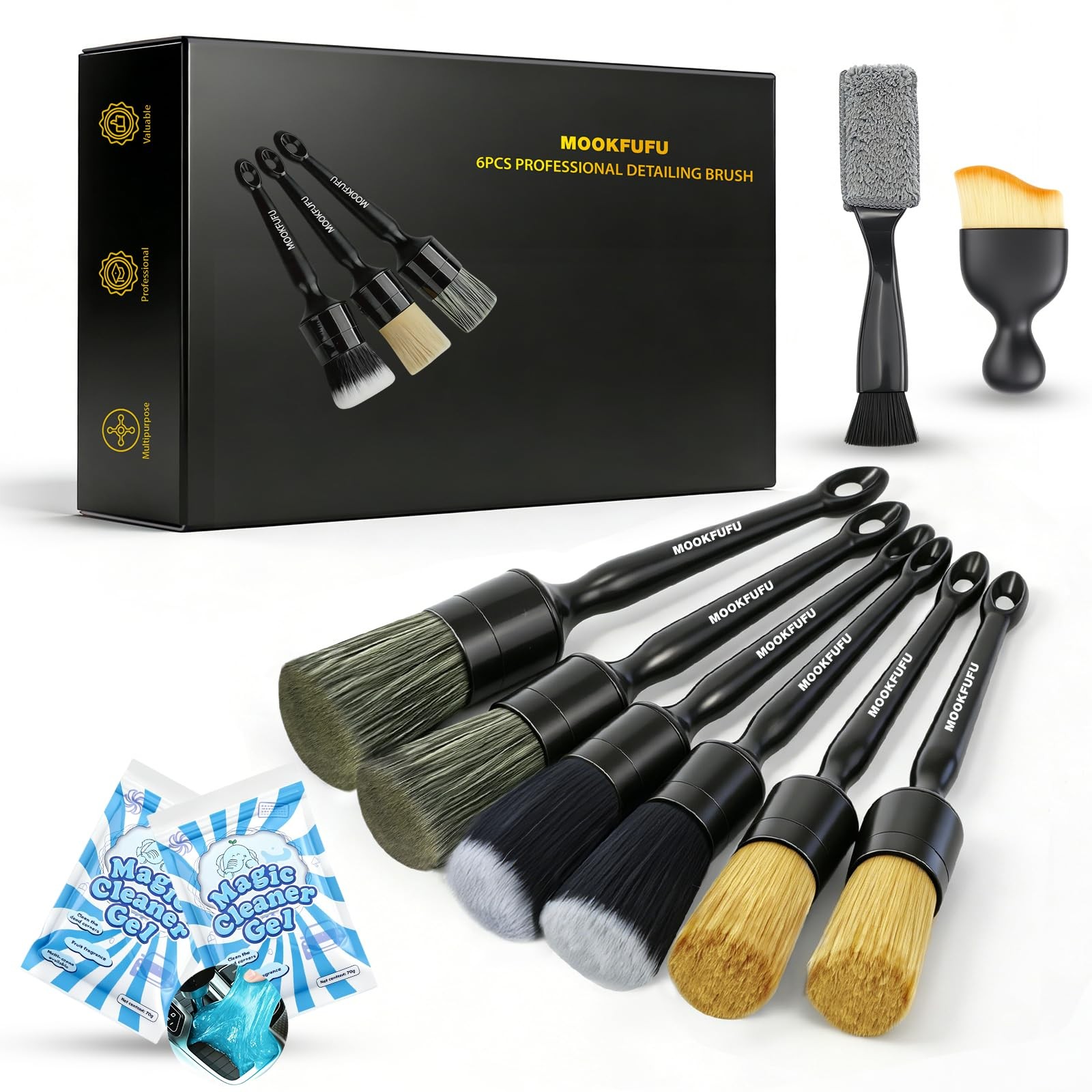 10PCS Car Detailing Brush, Ultra Soft Boars Hair Car Interior Exterior Detail…
