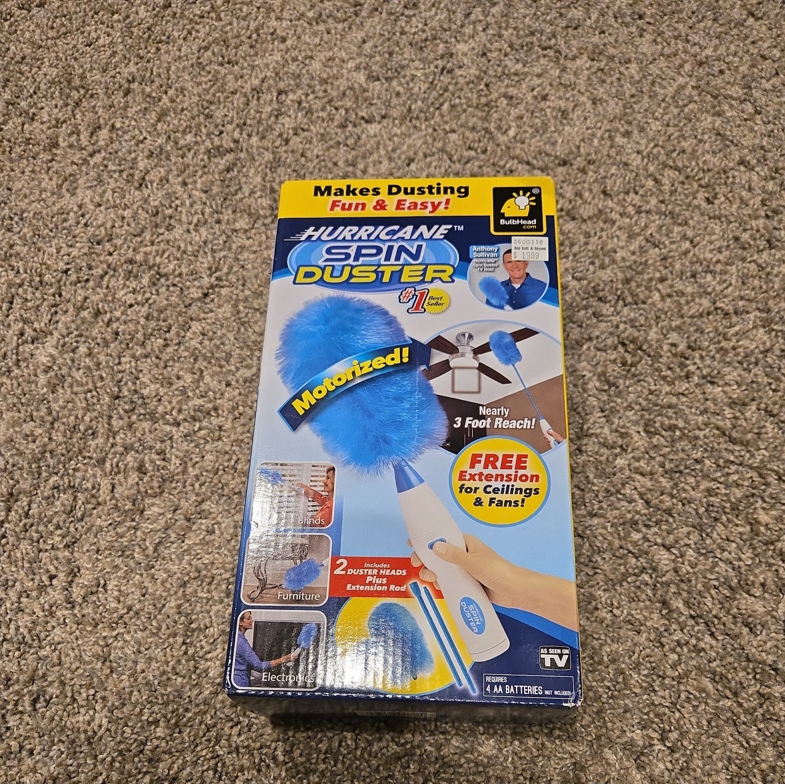 Hurricane Spin Duster Motorized Dust Wand w/Extension For Ceiling Fans.