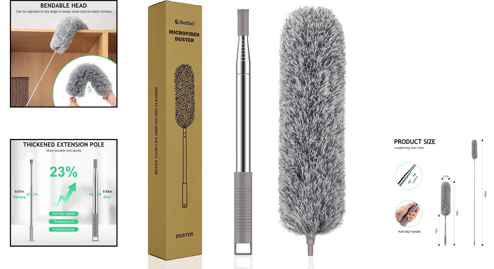 Telescoping Microfiber Duster 100-Inch – Ideal for High Ceilings and Furniture