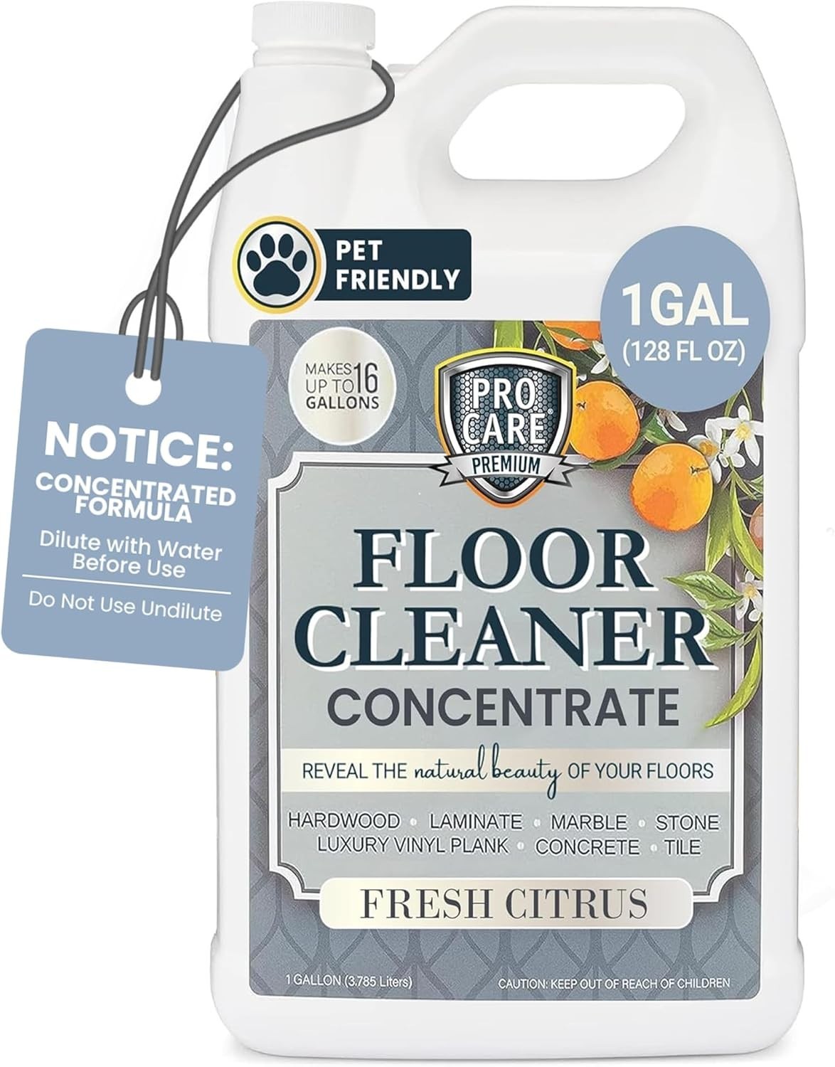 Powerful Citrus Floor Cleaner Concentrate – 128 Fl Oz, Natural Scent, No Residue