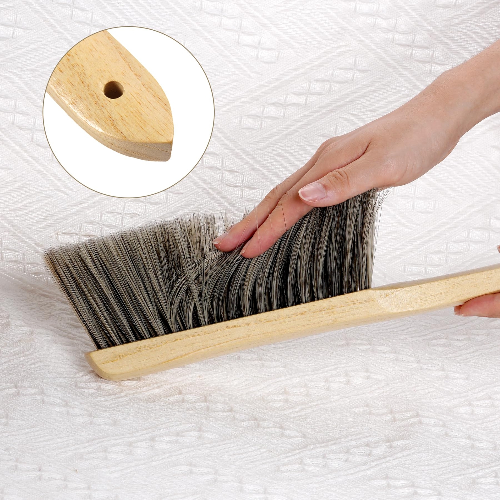 2 Pieces Wooden Handle Bench Brushes Horse Hair Brushes Soft Bristles Dust Brush