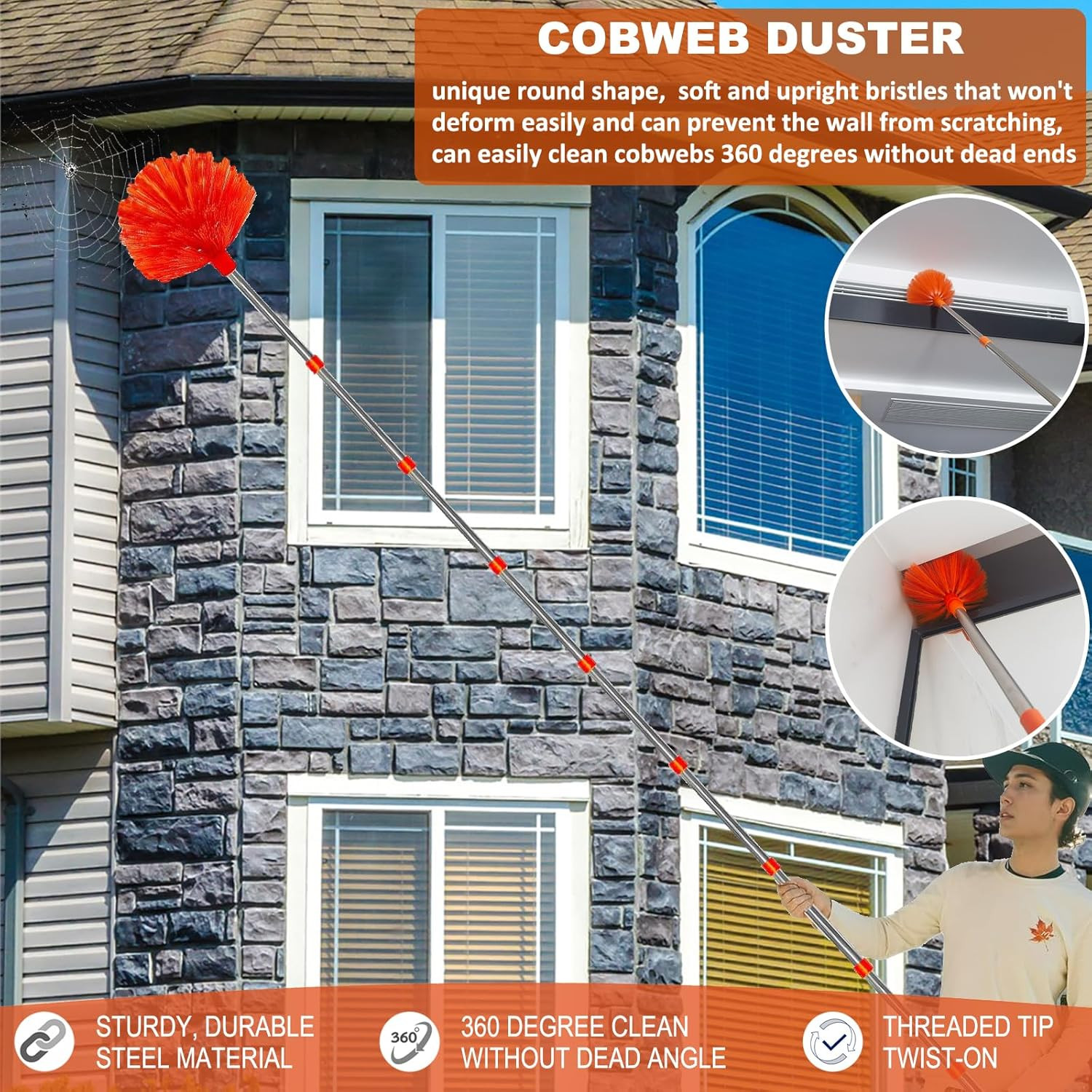 20 Ft+ High Reach Cleaning Tool Kit – Microfiber Feather Ceiling Fan Duster & Co