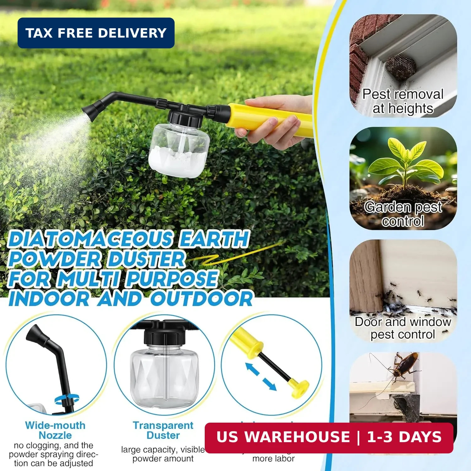 Qualirey Diatomaceous Earth Duster, 250ml Garden Powder Applicator Dispenser, Bu