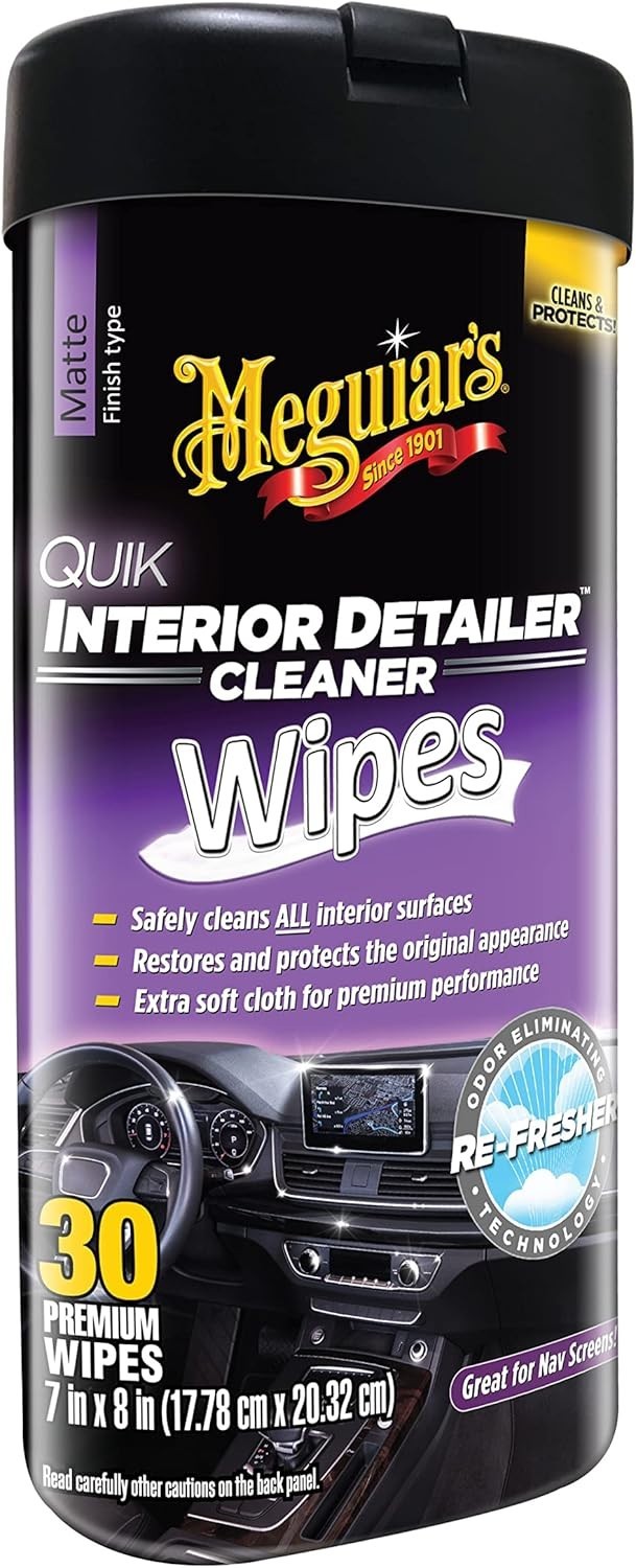 Non-Greasy Meguiar’s Interior Wipes with UV Protection – 30 Count, All Surfaces