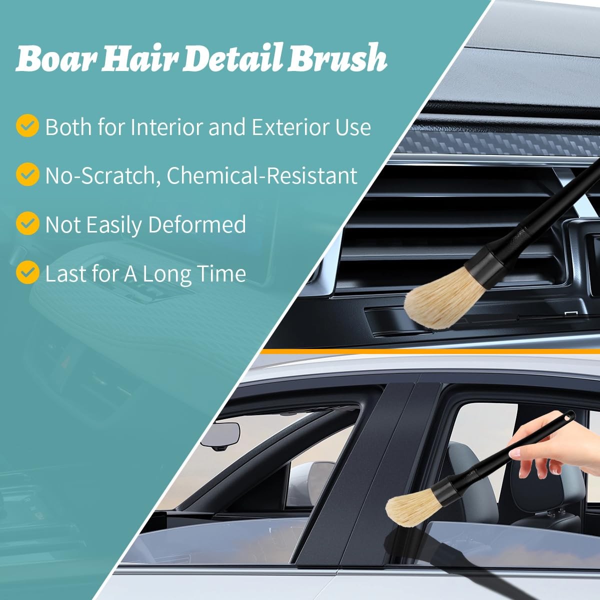 7PCS Car Detailing Brush Set, Ultra Soft Boars Hair Car Interior Detailing Br…