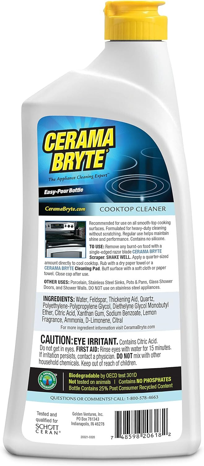 CERAMA BRYTE Cooktop Cleaner Safe Clean Ceramic Glass Cook Top bRiGhT 18oz 20618