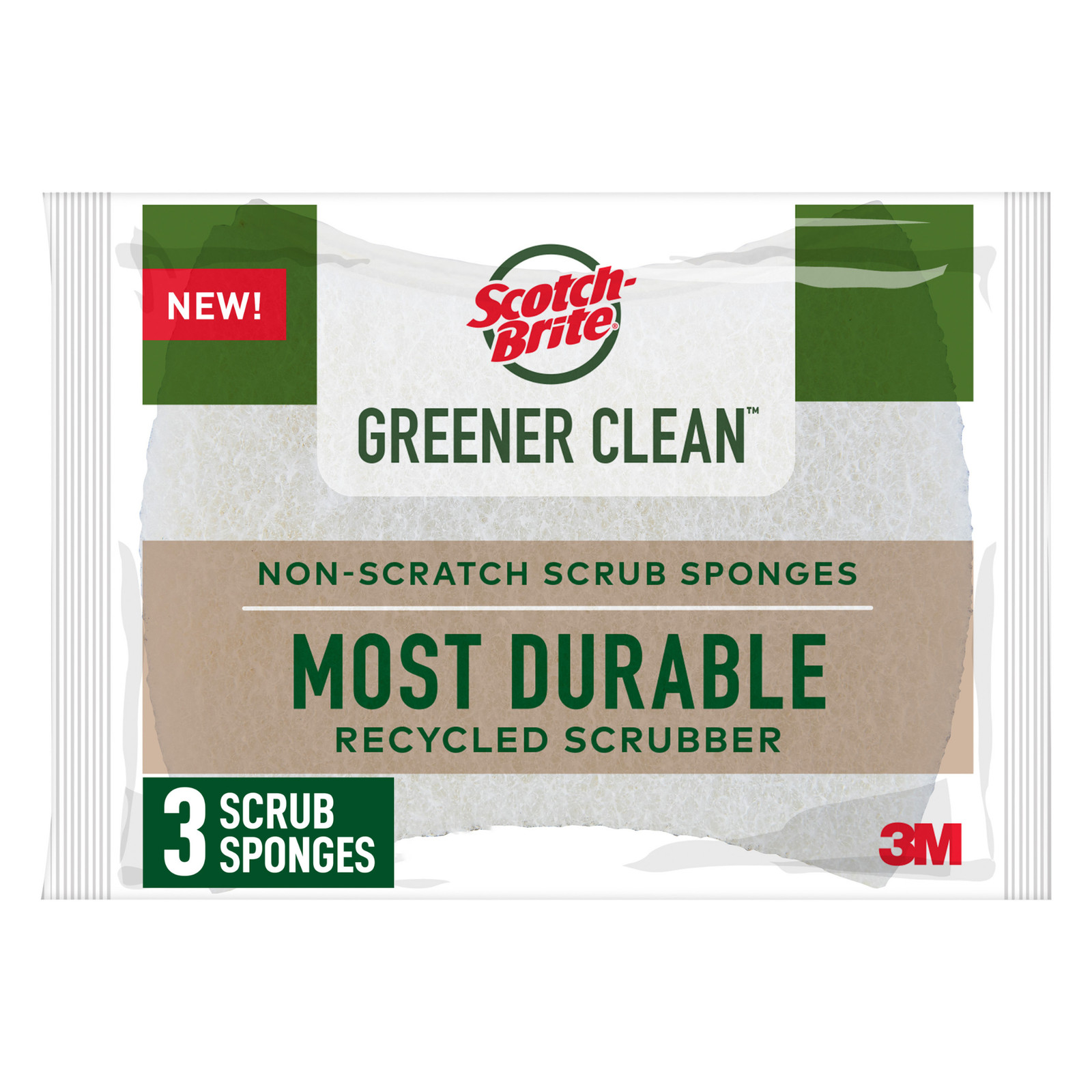Scotch-Brite Greener Clean Non-Scratch Scrub Sponge: 3.3 in. x 2.6 in. x 0.7 in.