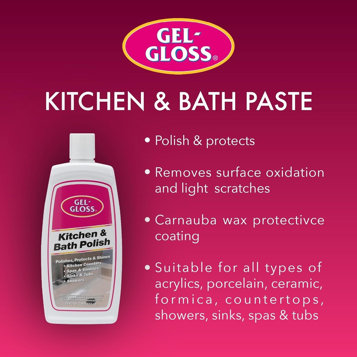TR Industries GG-1 Gel-Gloss Kitchen and Bath Polish, 16 Fl. Oz, White