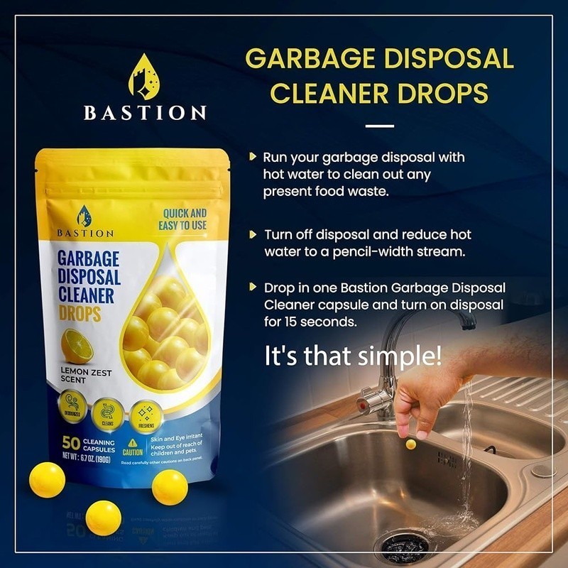 Garbage Disposal Drops 50 Pack Lemon Scented Eco Friendly Cleaning Capsules New