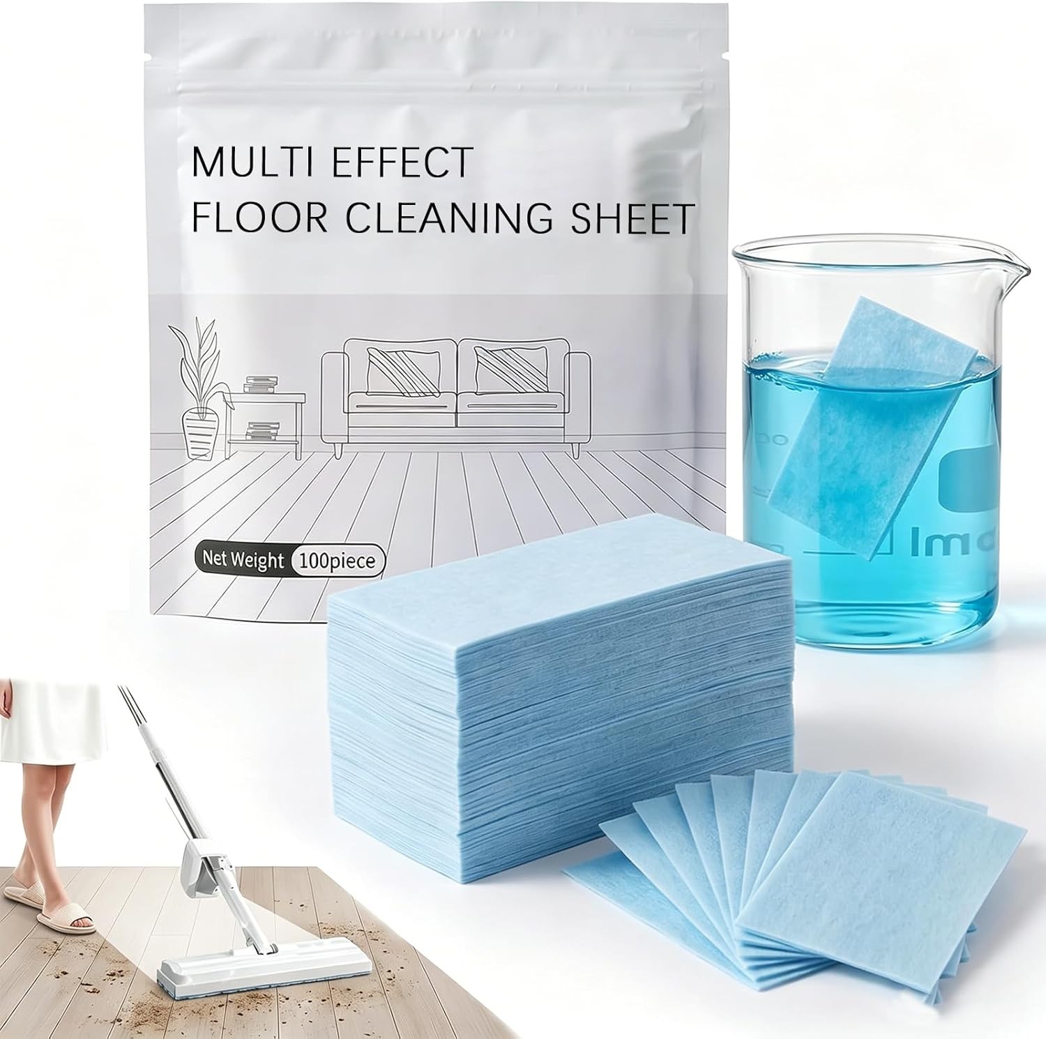 100 Pieces Multi-Effect Floor Clean Tablets, Water-Soluble Floor Cleaning Sheets