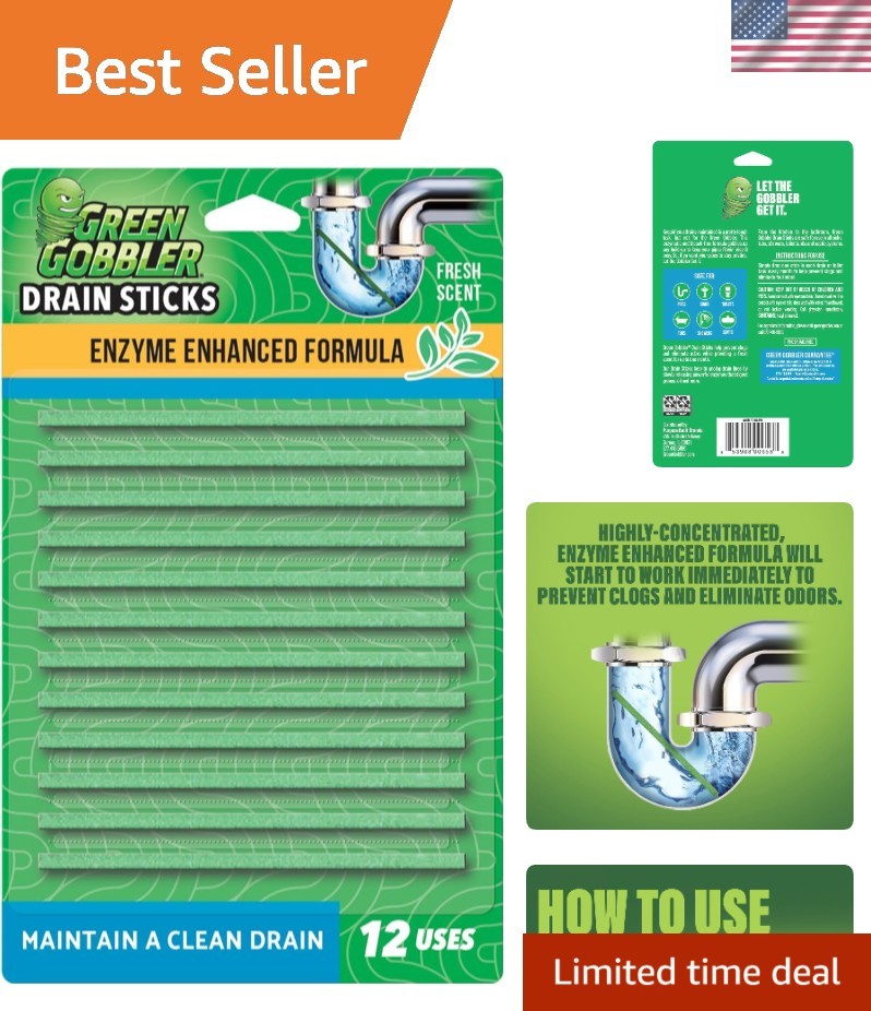 Environmentally Friendly Drain Cleaner & Deodorizer – 12 Slow-Dissolving Sticks