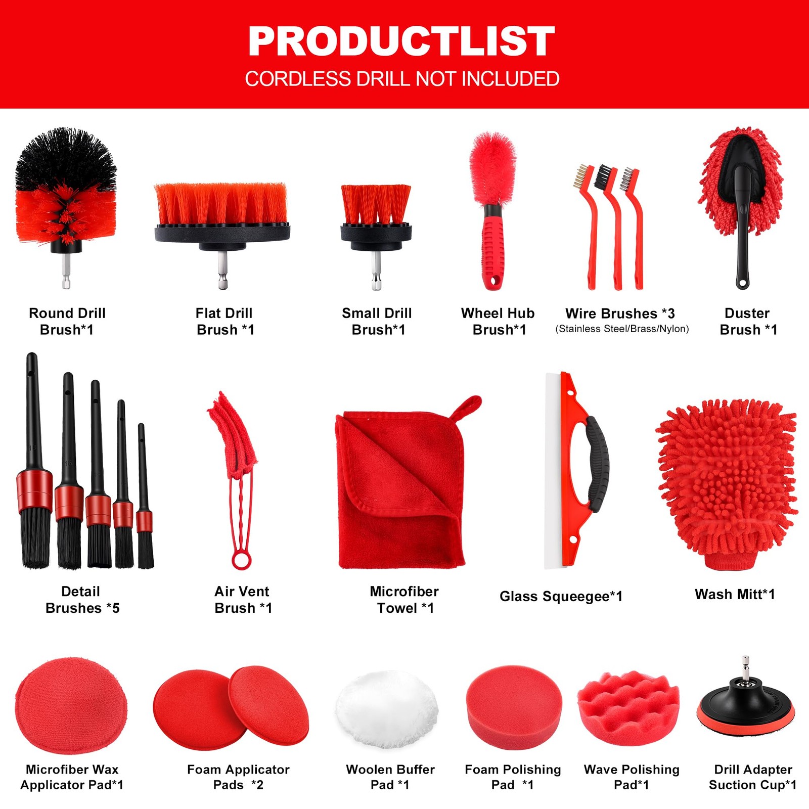 25Pcs Car Detailing Kit with Drill Brushes, Car Cleaning Kit for Interior Ext…