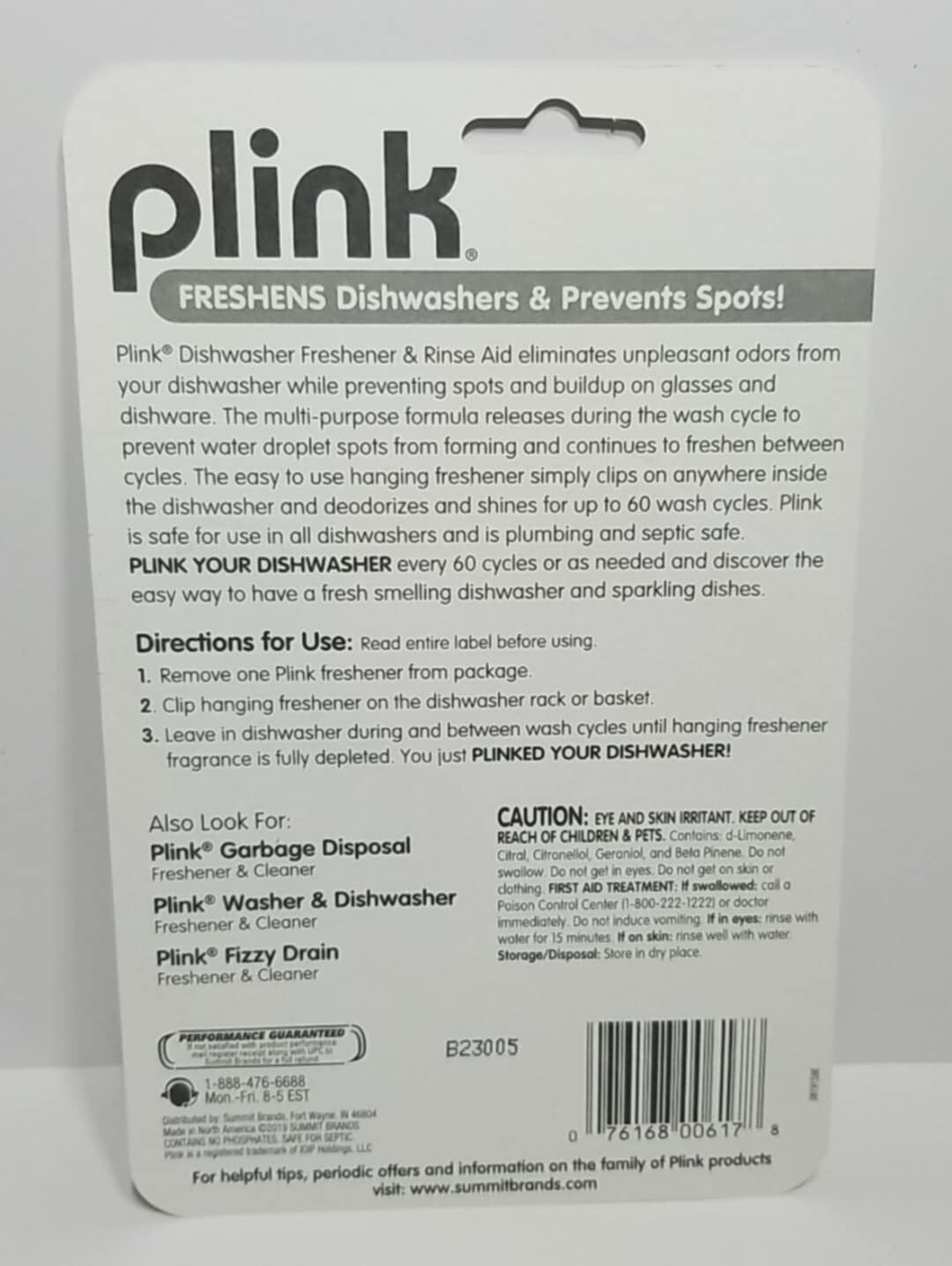 Plink By Summit ~Dishwasher Freshener Rinse Aid~ 2 .49oz Multi Action Deodorizer