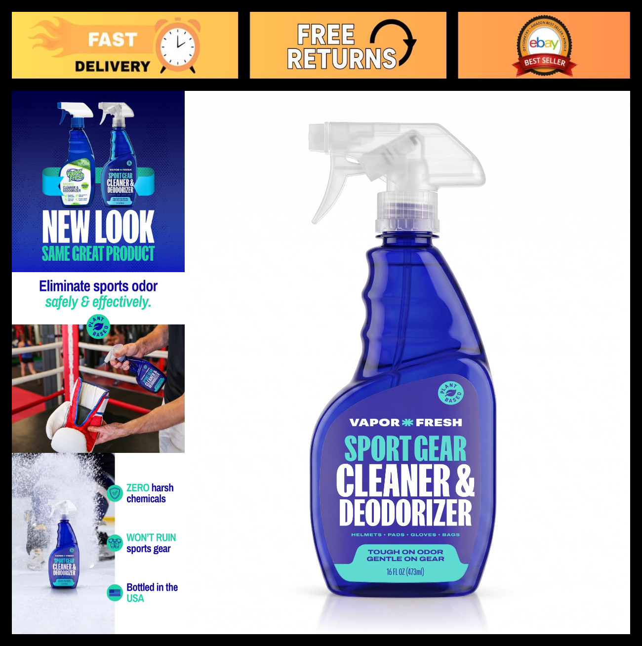 Sports Cleaner & Deodorizer for Gloves, Pads, Helmets, Gym Bags – 16 Fl Oz