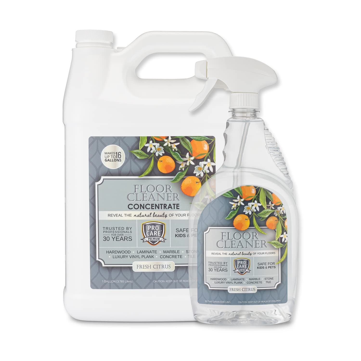 Citrus Floor Cleaner Bundle – 32oz Spray Bottle & 1 Gallon Refill – Eco-Friendly