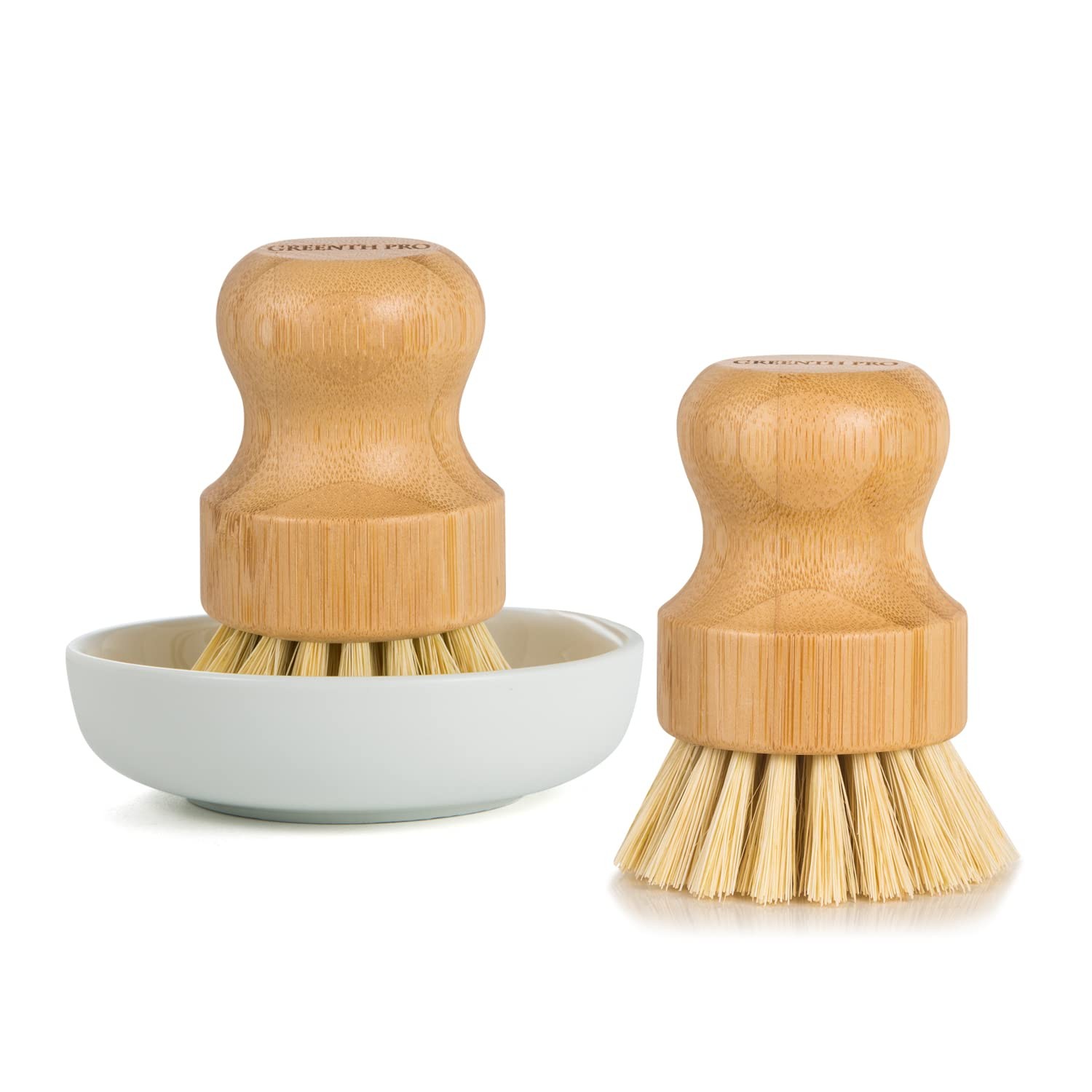 GREENTH PRO Bamboo Dish Brush-2 Pack Nature Sisal Scrubber Brush with Ceramic…
