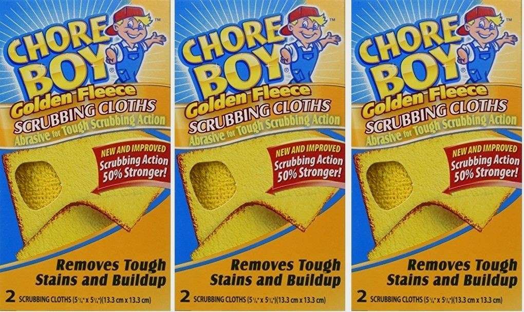 3-2pks CHORE BOY Golden Fleece Scouring Cloths Pads Scrubs Cleaning Kitchen Tool