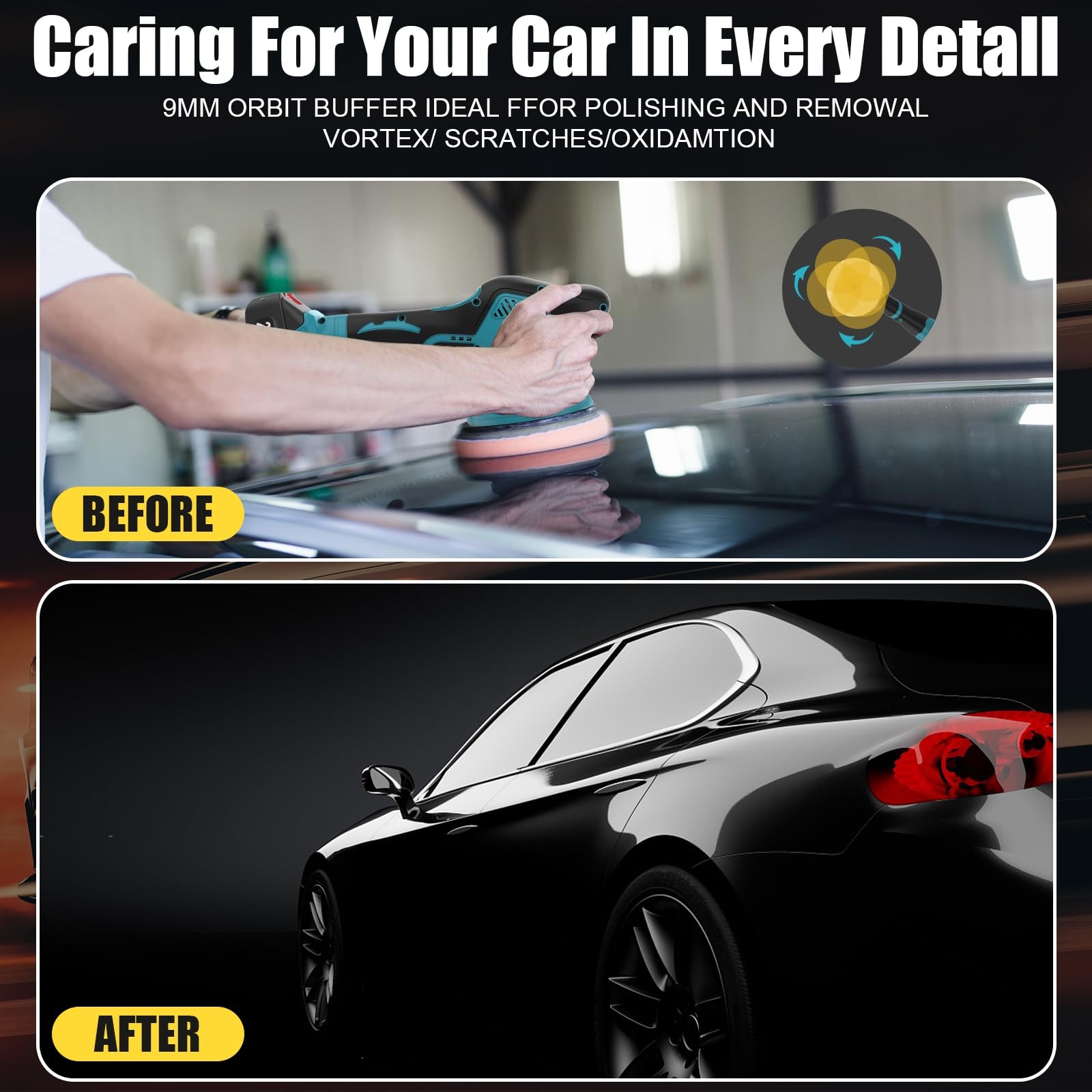 Cordless Car Buffer Polisher, 6 In Mini Buffer Polisher Kit with 2 Pack 21V R…