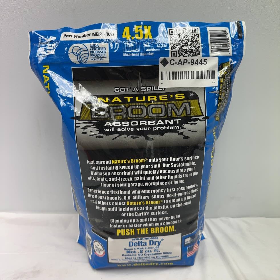NATURE’S BROOM NBR-100 BIO BASED OIL SPILL ABSORBENT GRANULE POUCH 0.2 CU FT