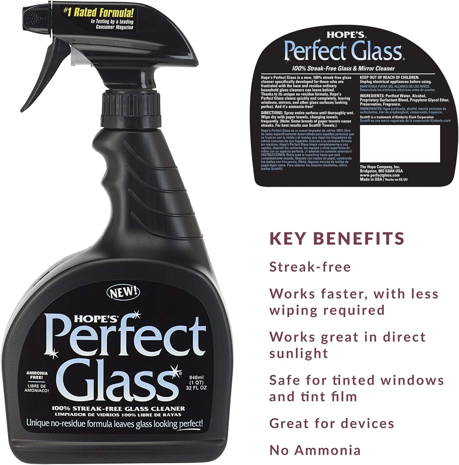 Perfect Glass Cleaner, Streak-Free, Ammonia-Free Window, Mirror, Screen, and …