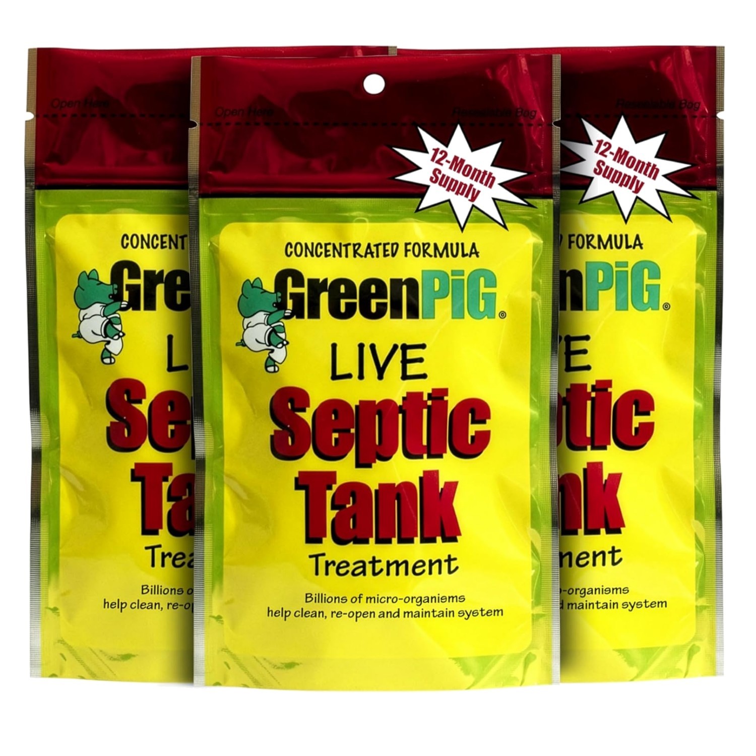 12 Pack Septic Tank Treatment Packets – 3- Supply for Odor & Clog Prevention