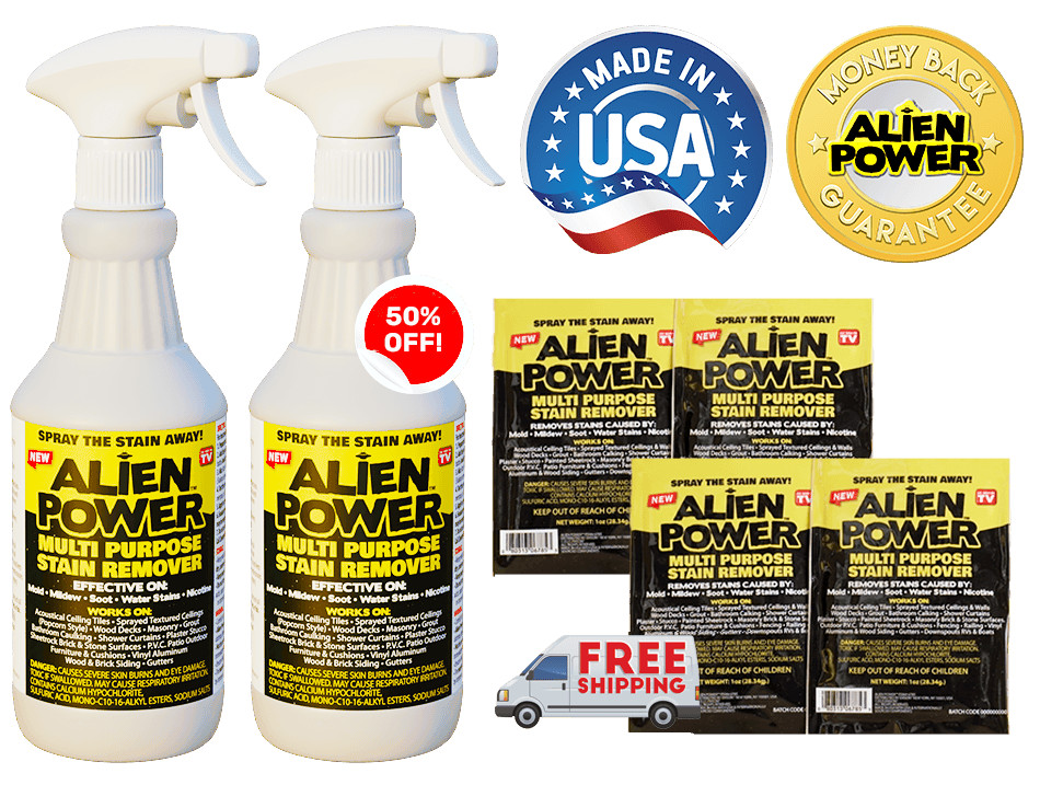 2 pack Alien Power Stain Remover Kit – Mold, Mildew Cleaner with Spray Bottles