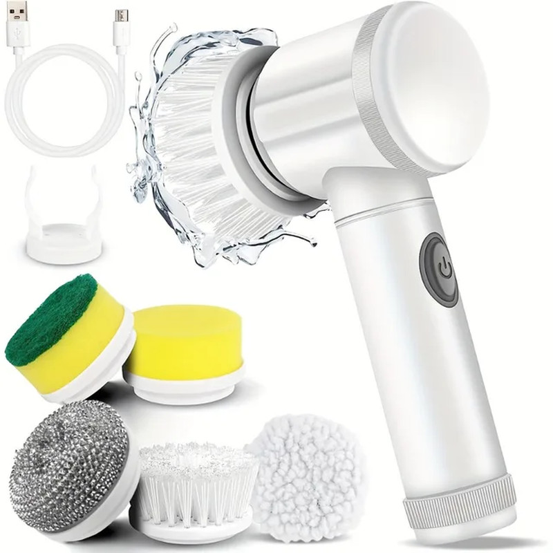 Electric Spin Scrubber with 5 Replaceable Brush Head Power Electric Cleaning Bru
