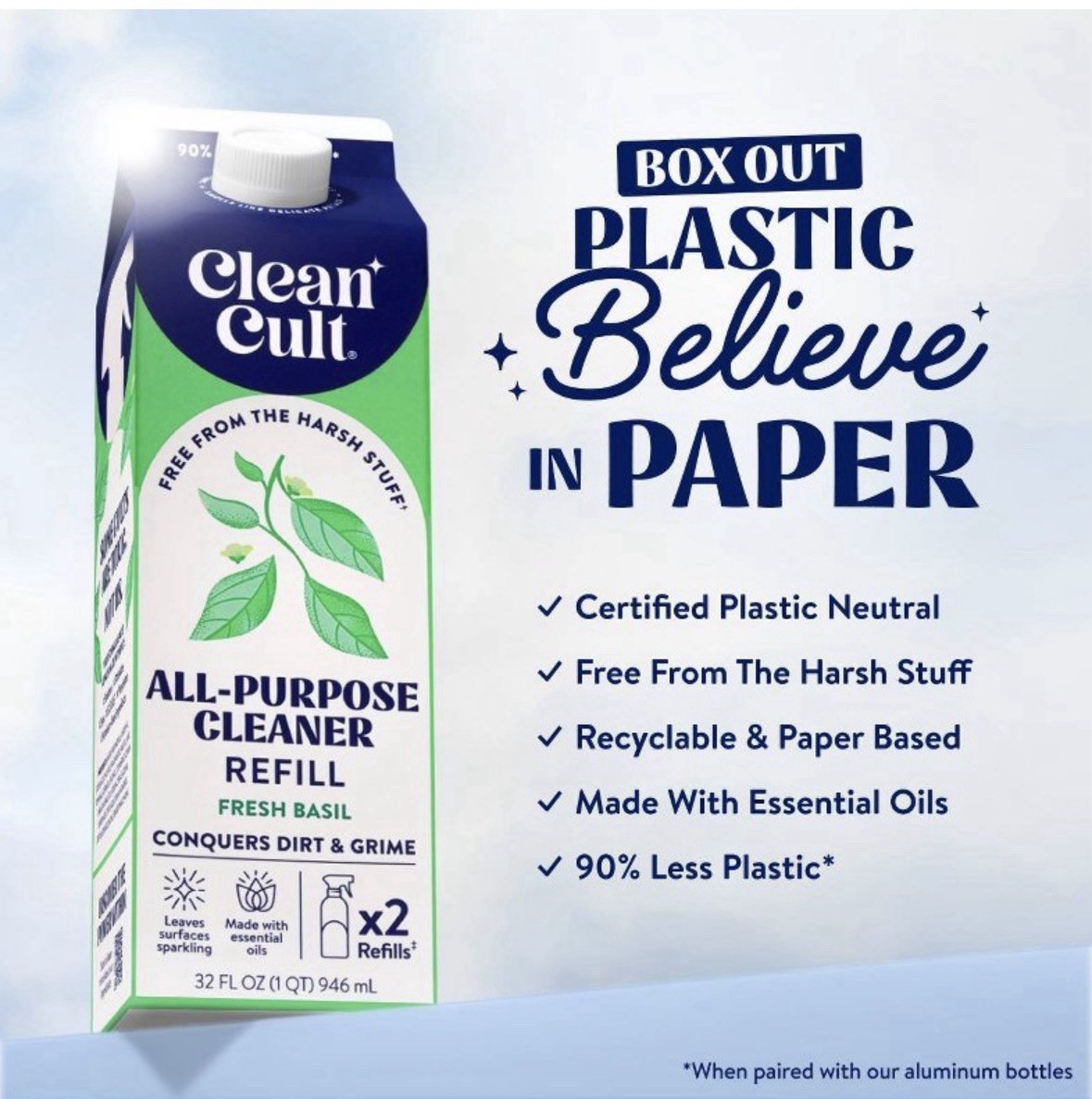 Clean Cult Lemon Verbena All Purpose Cleaner Spray 16oz, 32oz Refills, Non Toxic