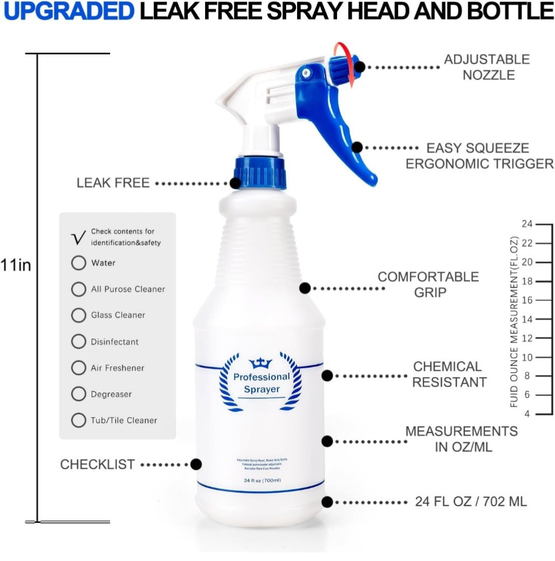 Plastic Spray Bottles 4 Pack 24 Oz All-Purpose Sprayer for Cleaning Solutions…