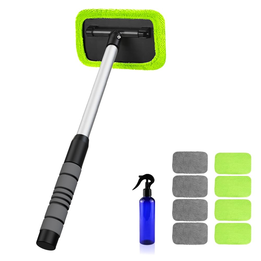 Extendable Windshield Cleaning Tool with Reusable Microfiber Pads for Cars