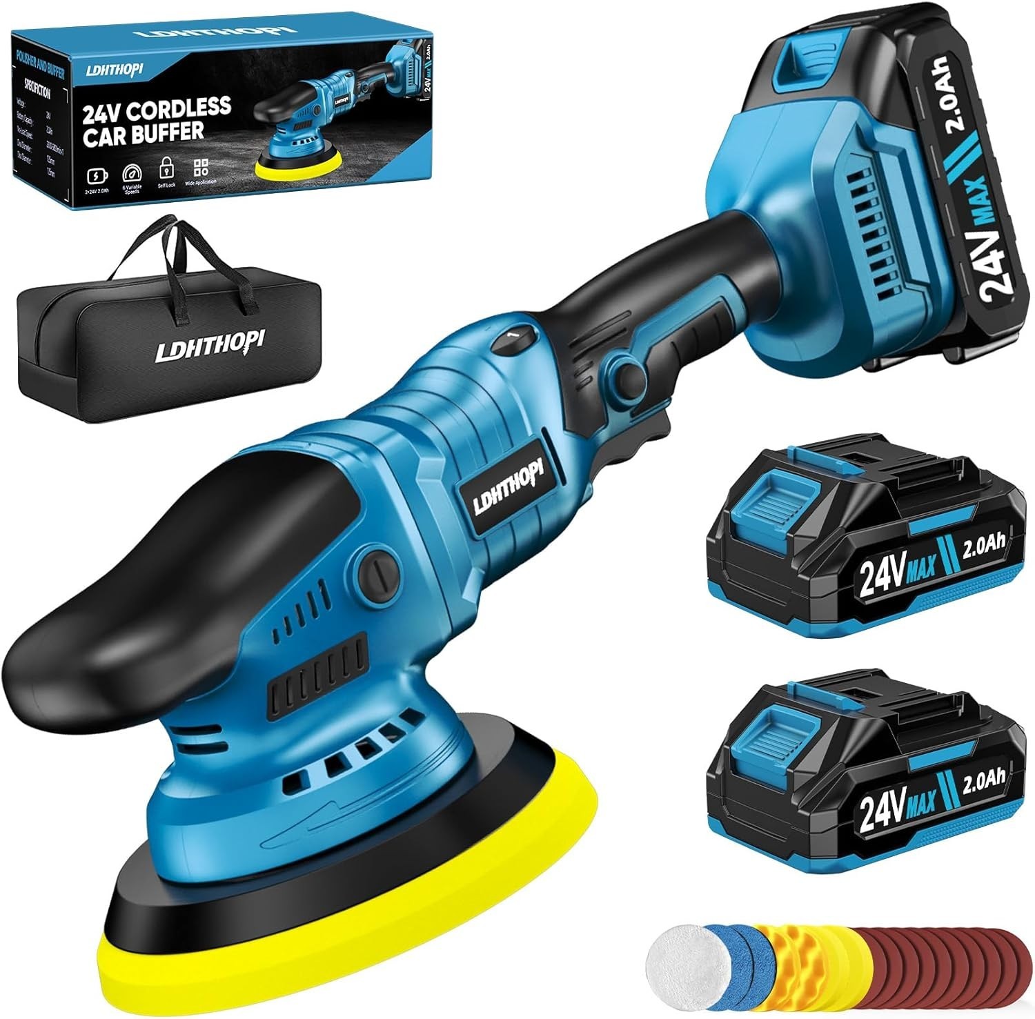Cordless Buffer Polisher with 2×2000mAh Battery, 10000RPM 1600W High Power Ca…