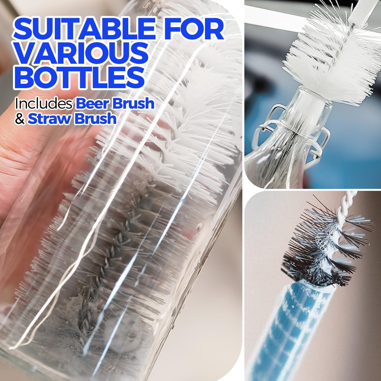 10 Pack Bottle Brush Cleaner Set 15″ Long Handle Bottle Cleaner Brush Flexible