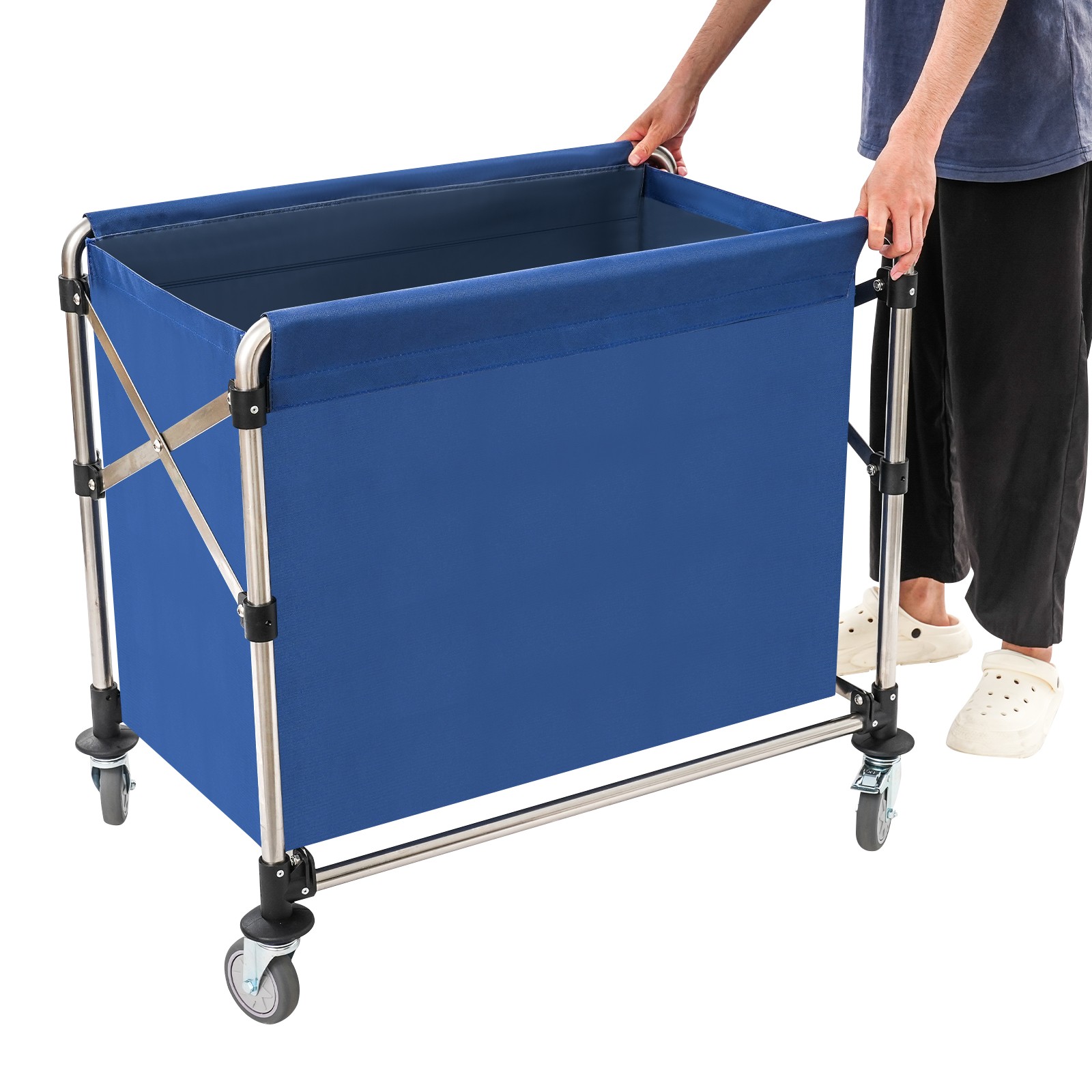 Commercial Laundry Cart Laundry Cart with Wheels Folding Laundry Cart Blue