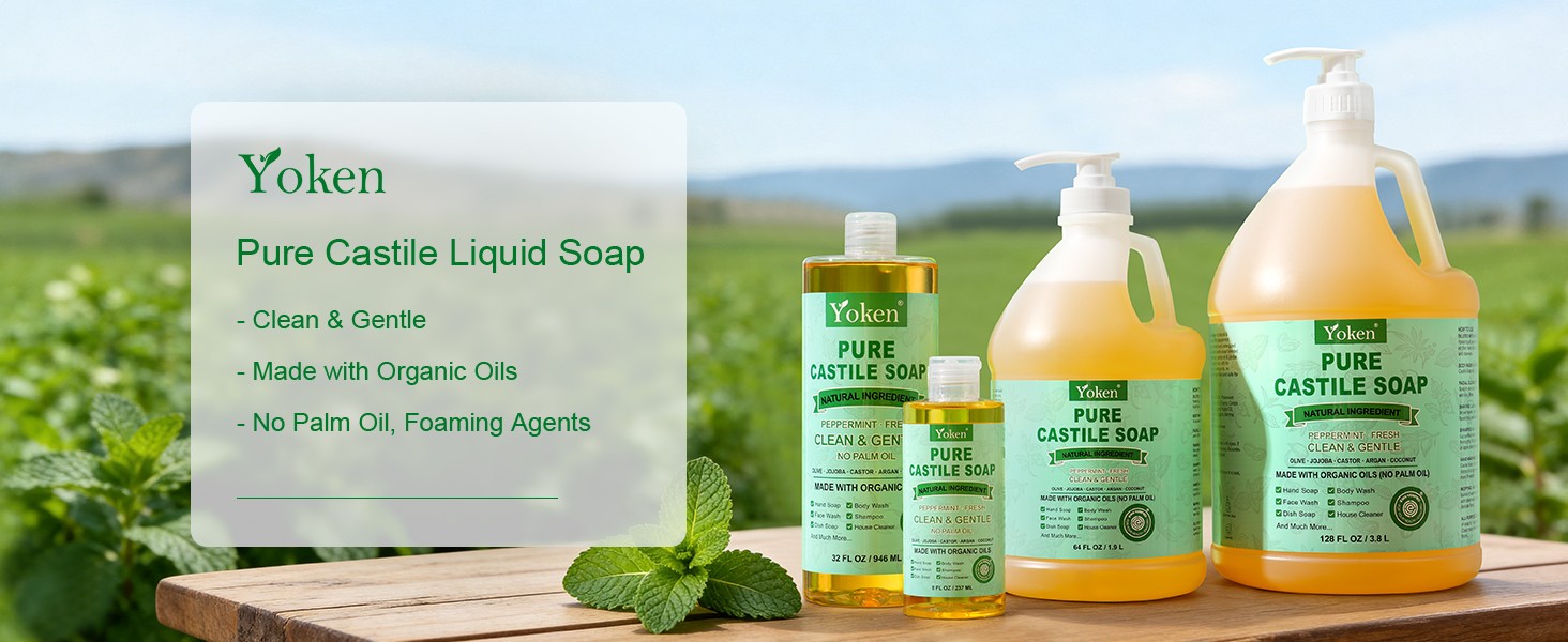 Peppermint Castile Soap Liquid 8 OZ, Made with Certified Organic Oils, Gentle