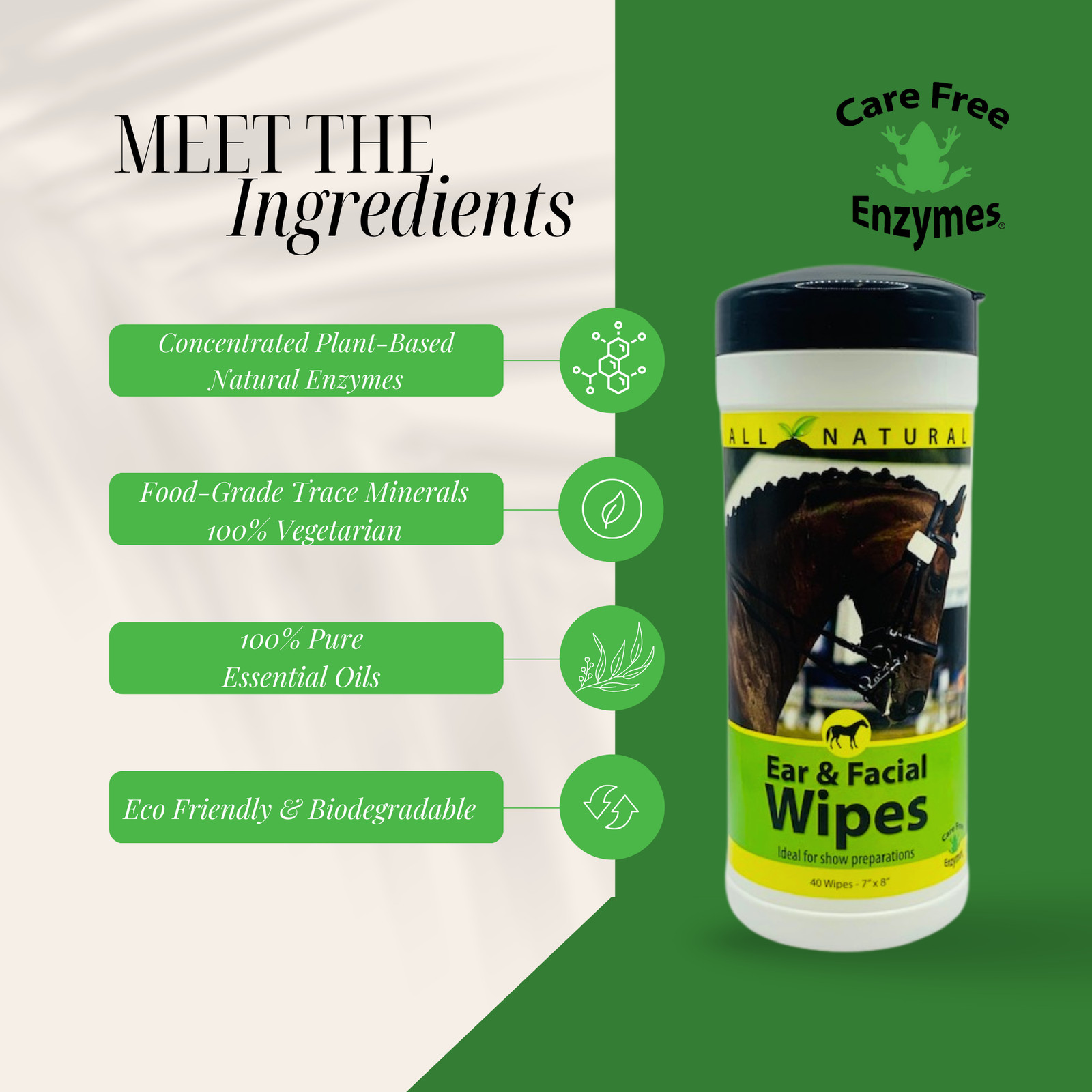 Gentle Equine Face & Ear Wipes | Cleans Sweat & Dirt | Horse Facial & Ear Wipes