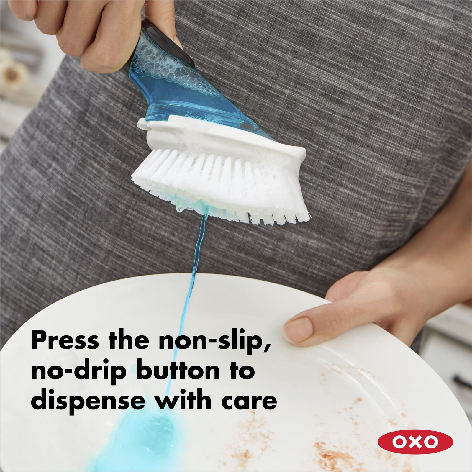 Soap Dispenser Dish Brush with Cleaning Sponge Refillable Kitchen Scrubber
