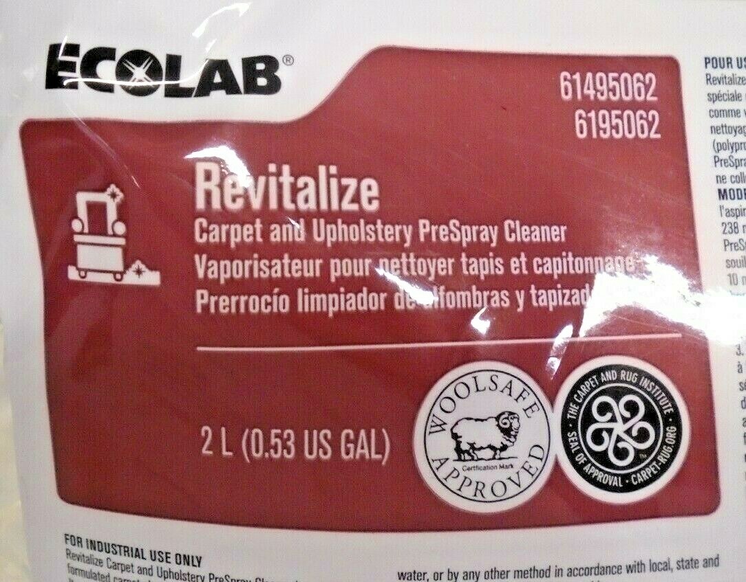 NEW Ecolab 6195062 Revitalize Carpet & Upholstery PreSpray Cleaner | 2L 2-Pack