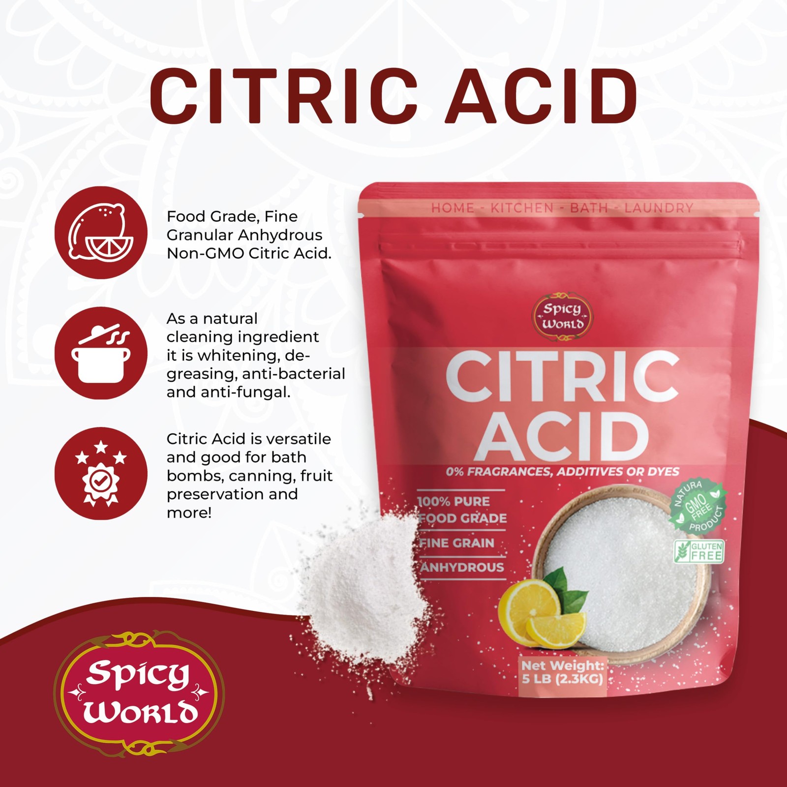 Pure Citric Acid 5 LB Bulk Bag – 100% Natural, Food , Non-GMO – Citric Acid f…