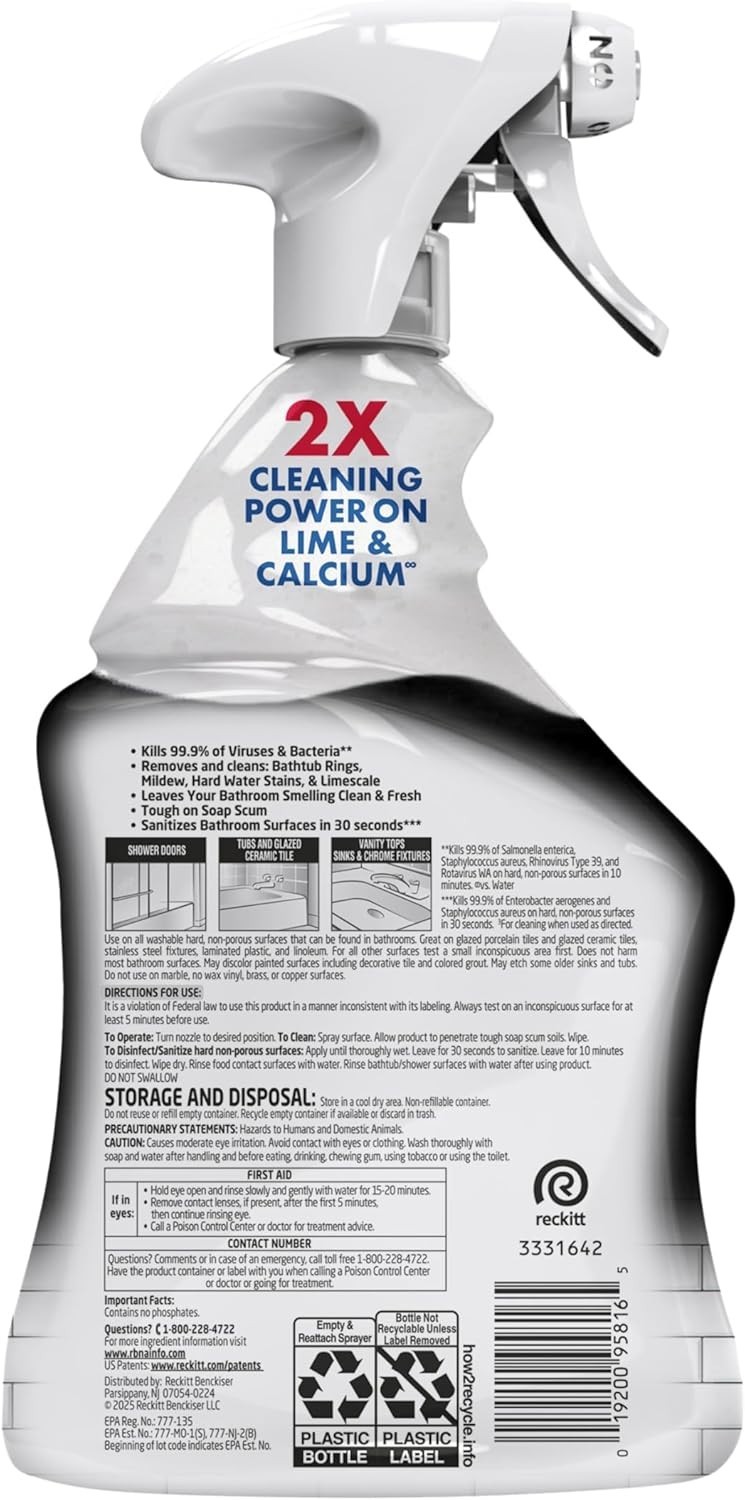 Lysol Power Limescale Remover Bathroom Cleaner Spray, Atlantic Fresh Scent, 32oz