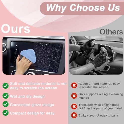 Screen Cleaner, 4.1”×4.1” Microfiber Dashboard Wipes, Square M Color: pink-1