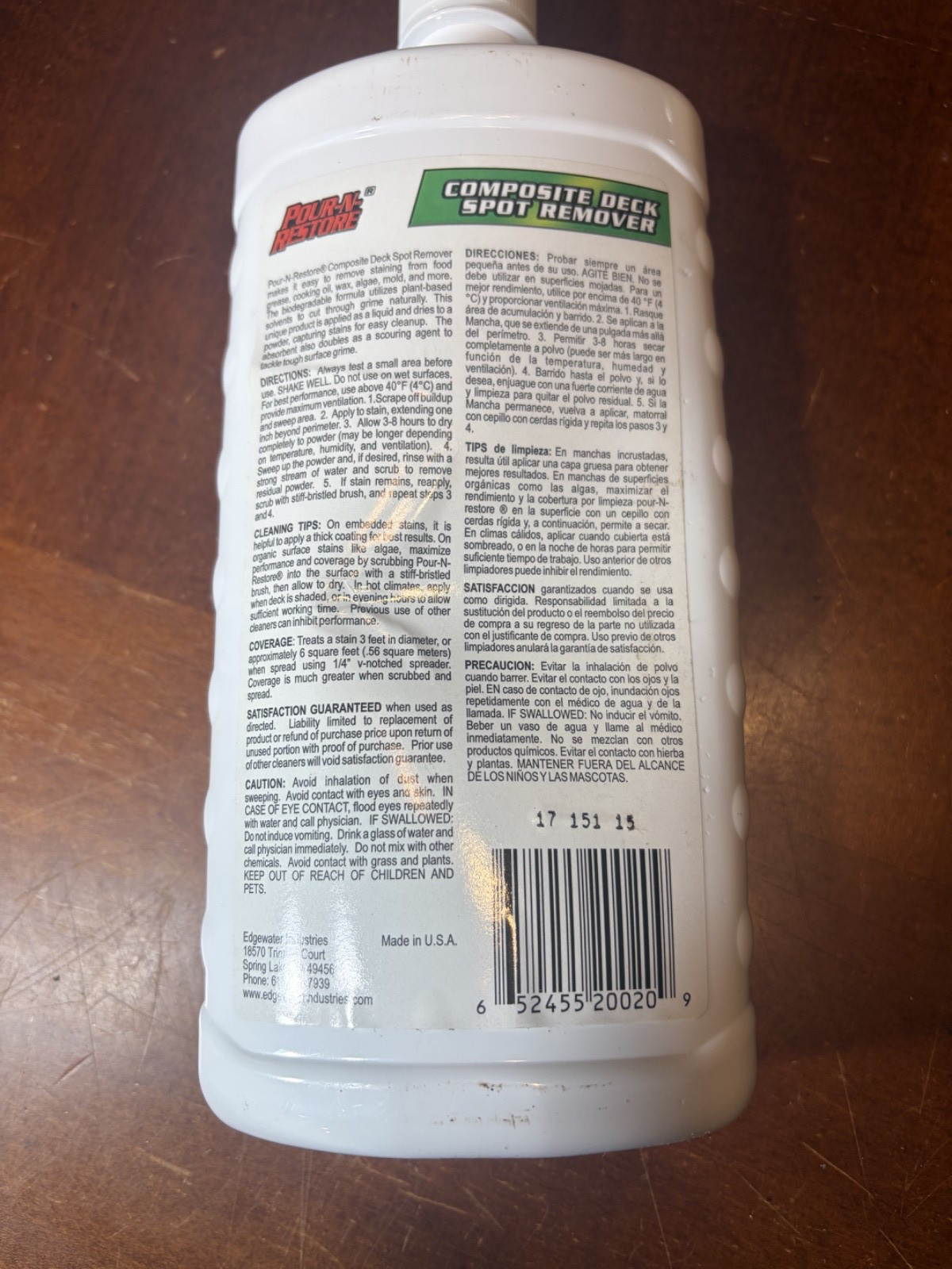 32 oz Pour-N-Restore COMPOSITE Deck Spot Remover Oil Grease Mold STAIN REMOVER