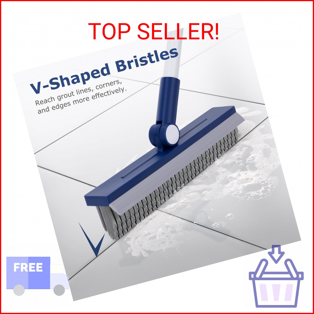 IVYROLL Grout Brush with Long Handle, Grout Cleaner Brush for Tile Floors, Stiff