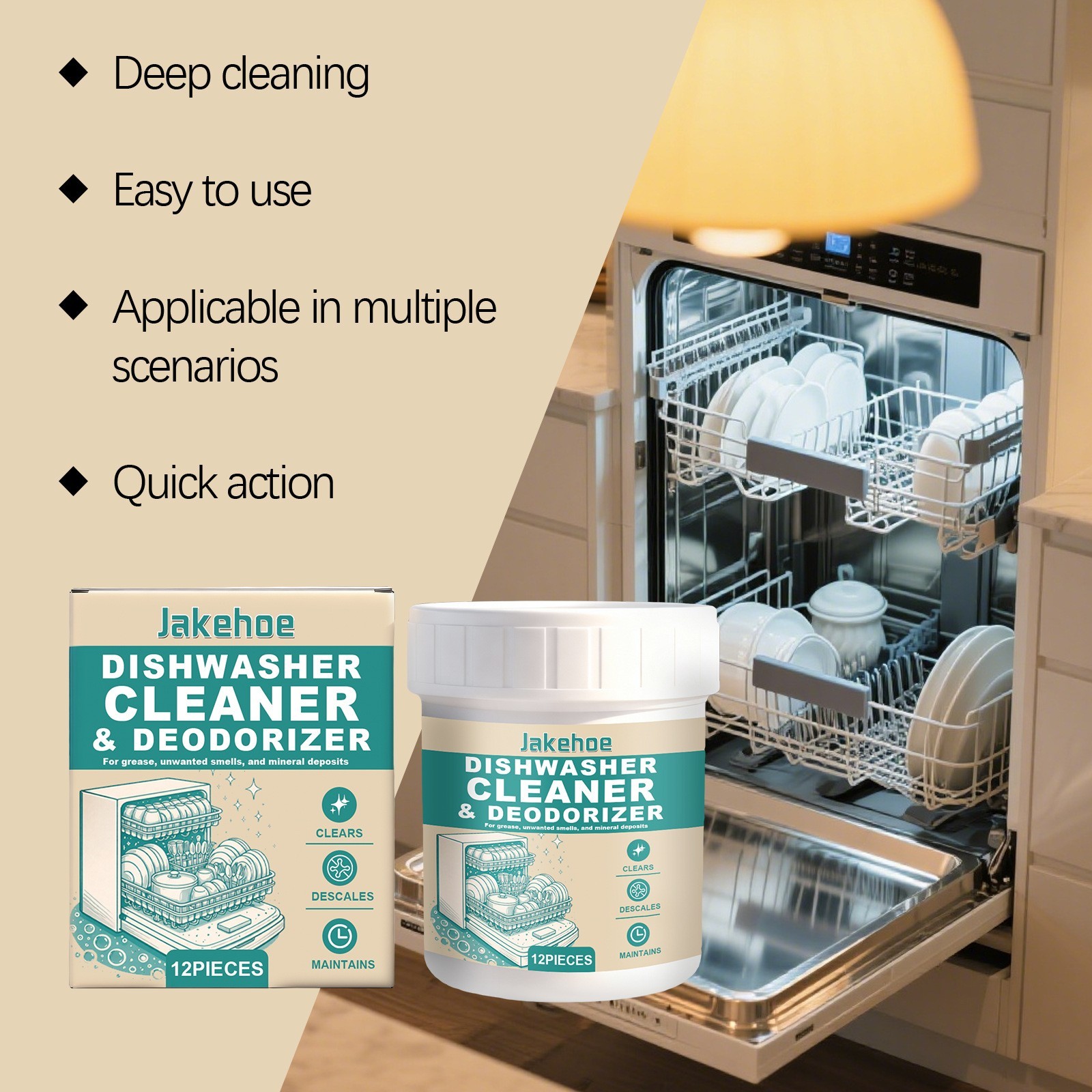 12 Count Dishwasher Cleaner Tablets, Fragrance Free, Deep Cleaning Descaler Pods