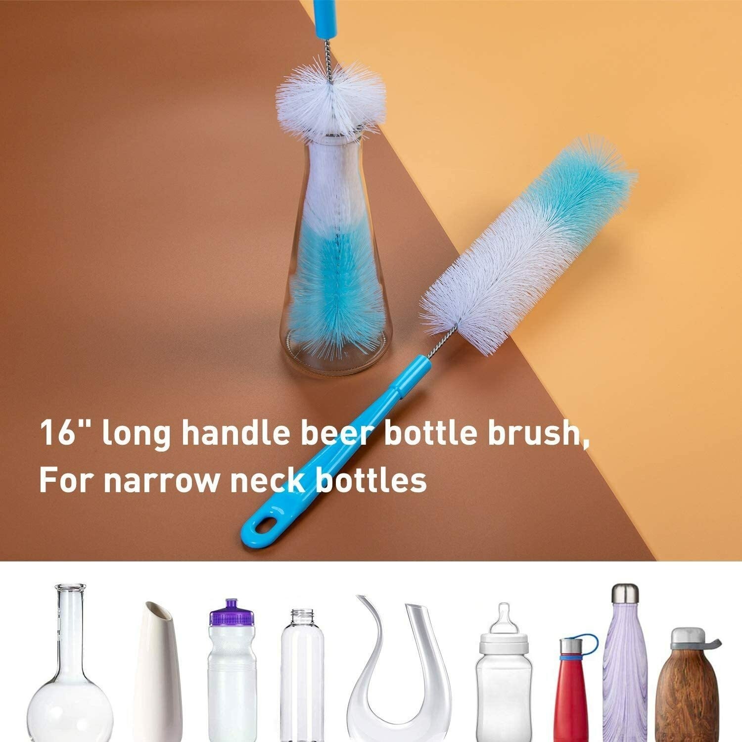 5 Pack Bottle Brush Cleaning Set，Long Handle Bottle Cleaner for Washing Narrow