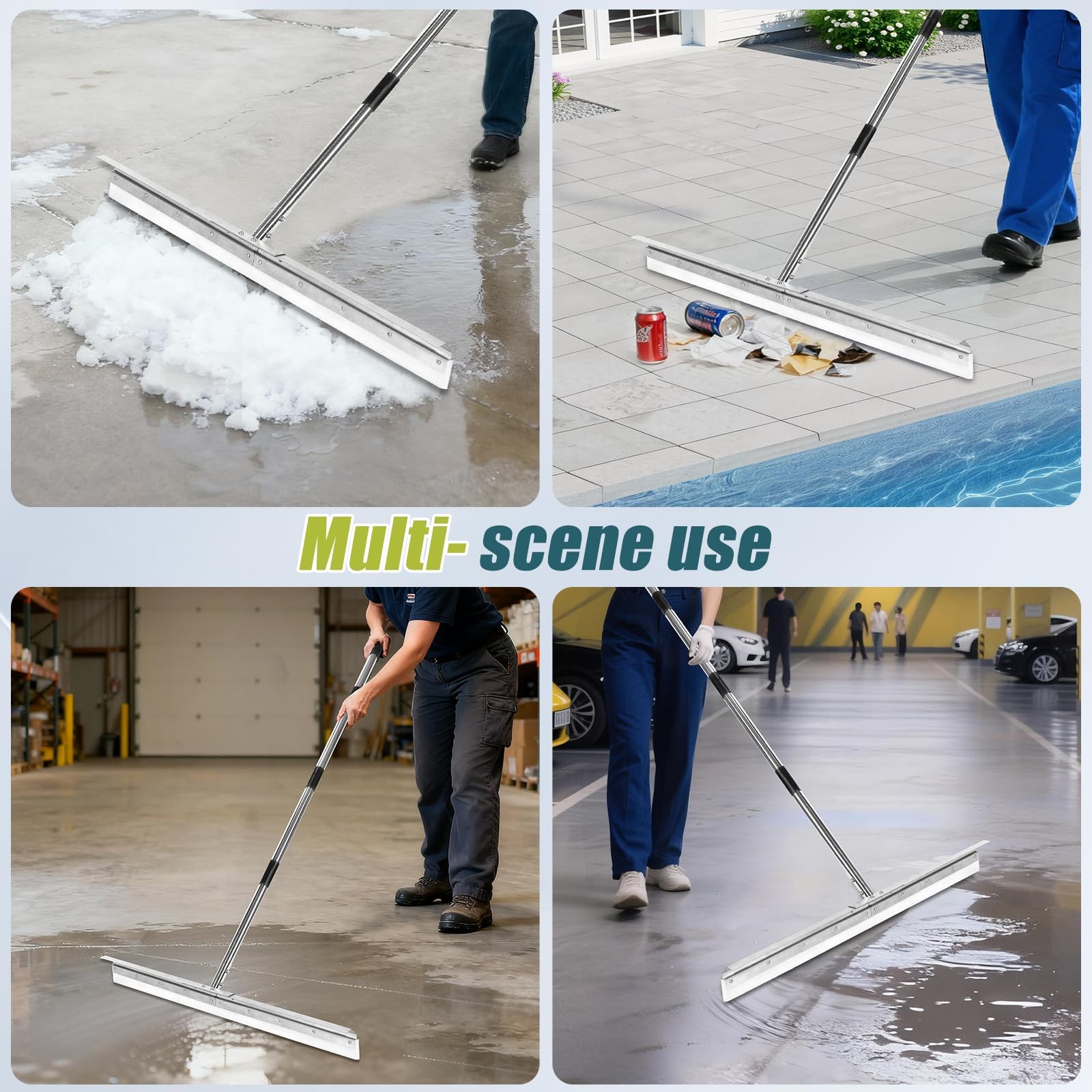 Large Floor Squeegee 33.4 Inch Silicone Blade 63 Inch Handle For Garage