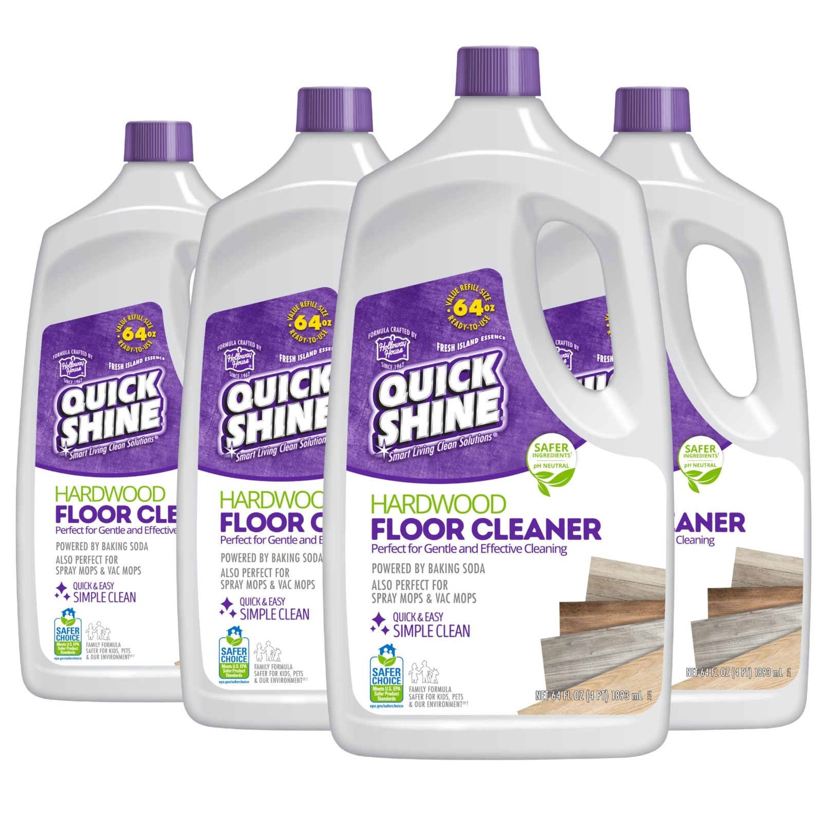 Hardwood Floor Cleaner 64oz 4Pk | Streak-Free, No Rinse | Removes Dirt & Scuffs