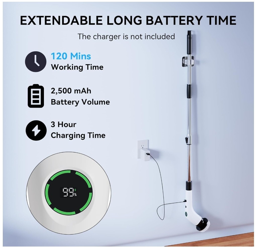 Electric Bathroom Cleaning Brush,Cordless Spin Scrubber FullBody Waterproof IPX7