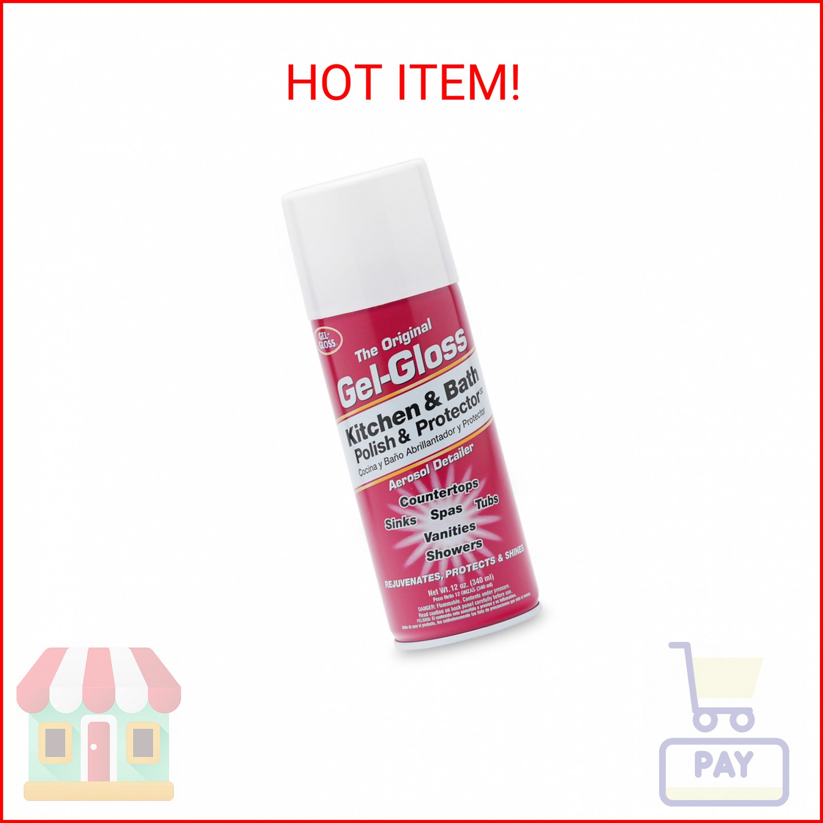 Gel-Gloss Kitchen & Bath Polish Aerosol | Carnauba Cleaner Wax Formulation | Rem