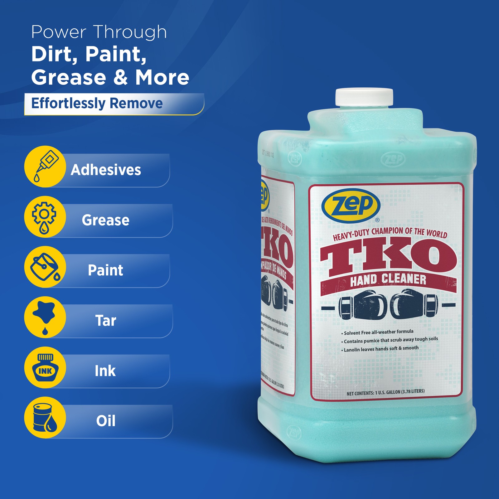 Zep Heavy-Duty TKO Industrial Hand Cleaner – 1 Gallon (Case of 4) – 1049524 –